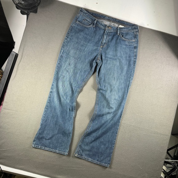 Eddie Bauer Jeans Women 14 Classic Fit‎ Bootcut 100% Cotton Embroidery Blue - Picture 2 of 13